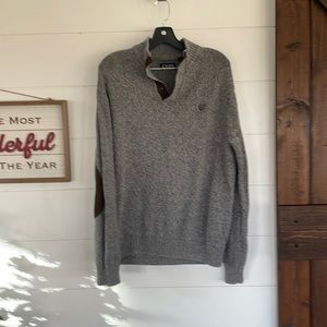 Chaps Gray 1/4 Botton Classic Fit Twist Bottom Mock Neck Sweater Size L H1